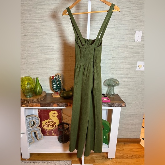 Madewell Overalls Size 00 Wide Leg Ankle Crop Jumpsuit Cotton Linen Green - Picture 7 of 12